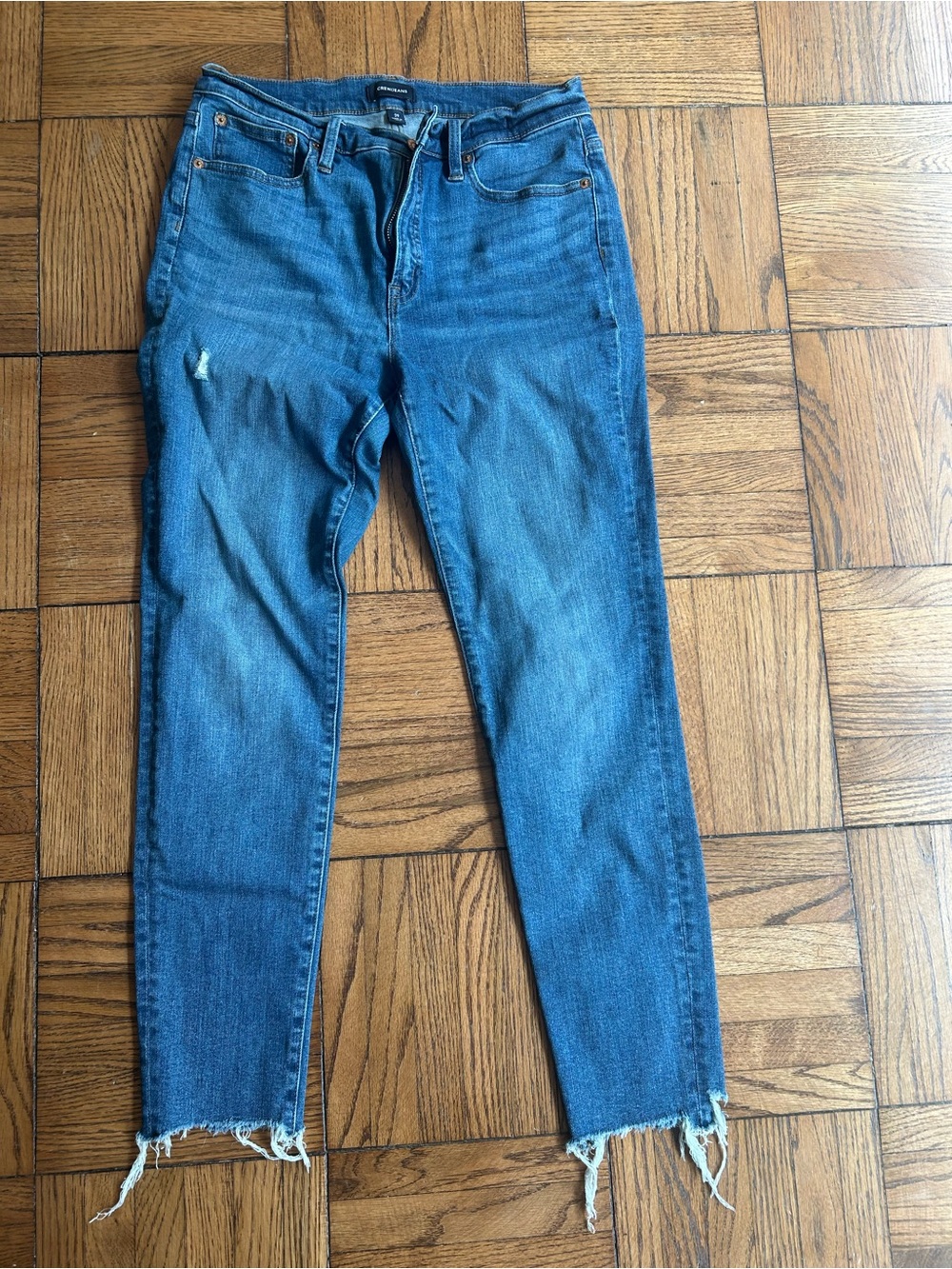 J. Crew Medium Blue Cropped Ankle Jeans with Frayed Hem